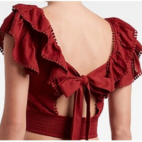 Express Linen blend Ruffle Sleeve top Size XL - Picture 2 of 12